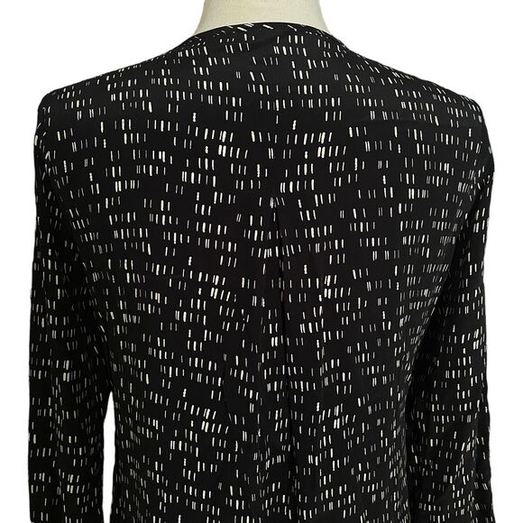 ECRU Black Print 100% Silk Blouse size Small Long Sleeves Career Casual Preppy - Picture 5 of 13